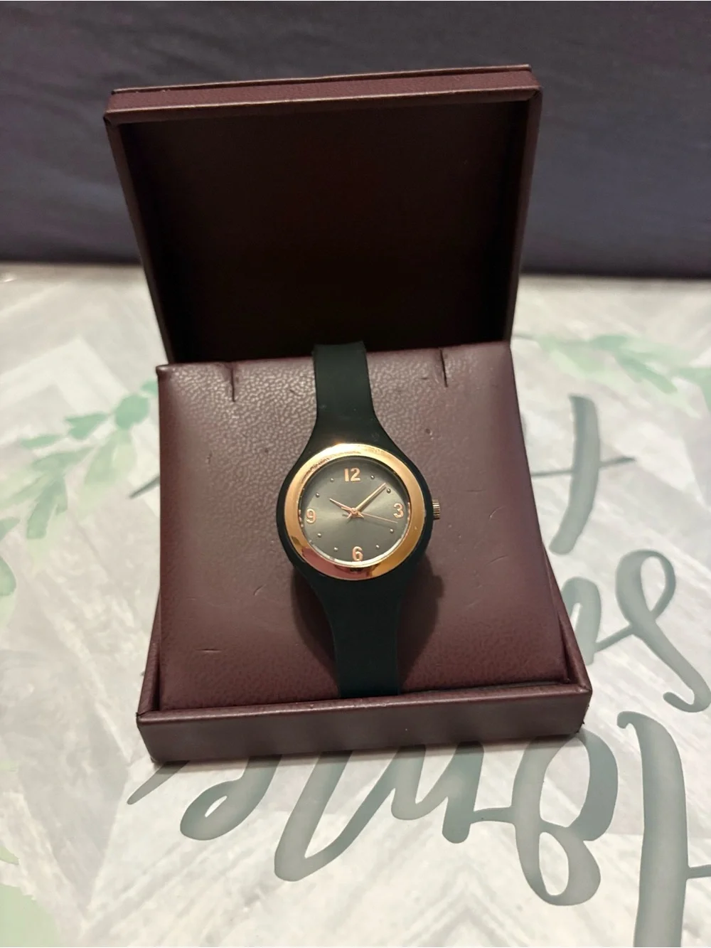 Black & Rose Gold Silicone Strap Analog Wristwatch